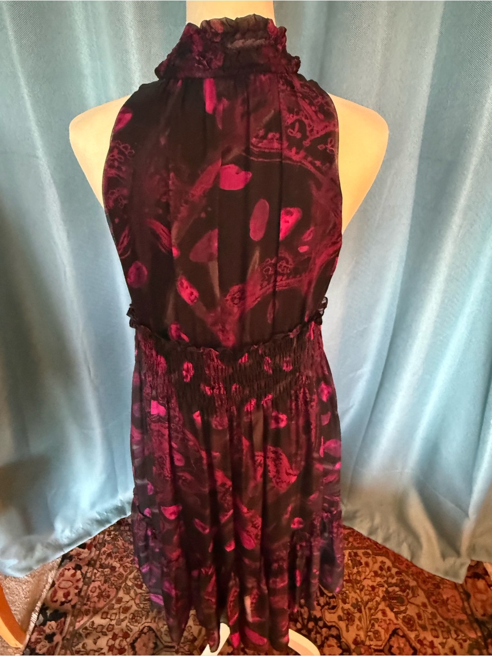 Diane von Furstenberg Silk Black and Magenta Midi Dress - Picture 5 of 6